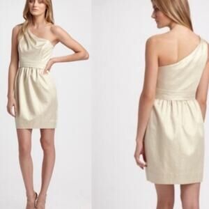 Shoshanna Gold Champagne Shimmer One Shoulder Cocktail Sheath Dress Size 4